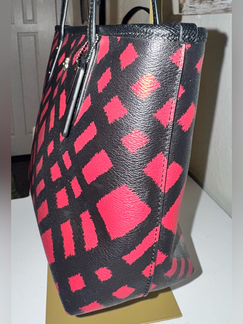 Coach F22246 City Zip Tote Bag Wild Red Plaid/Black 12x8x4” EUC - Picture 7 of 15